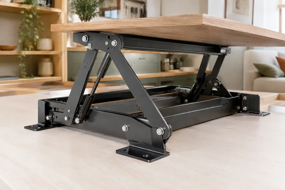 Ferrure articulée de relevage pour plateau de table basse